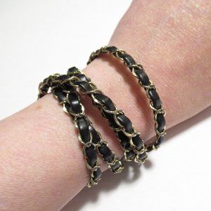 Black Leather and Silver Chain Necklace